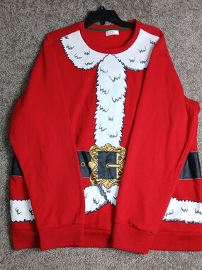 Santa Suit Christmas Crewnwck Sweatshirt Men's Light Up Holiday Time Red - 2XL